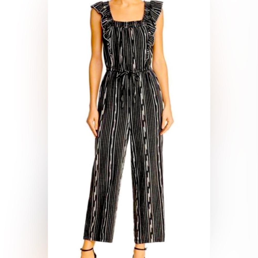NWT La Vie REBECCA TAYLOR Jumpsuit Ikat Black Striped Square Neck Size L